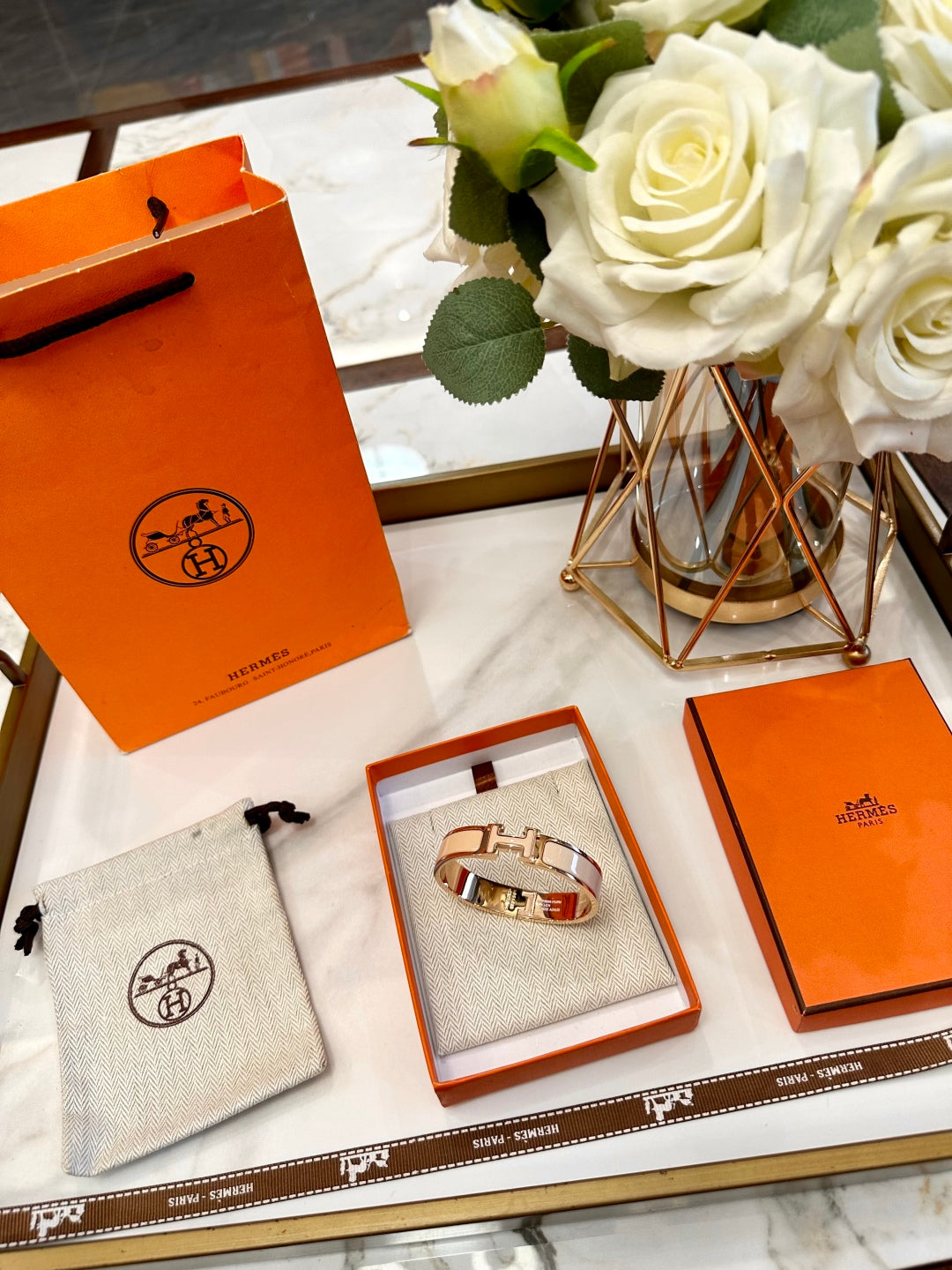 Hermès H-Letter Oval Enamel Bracelet