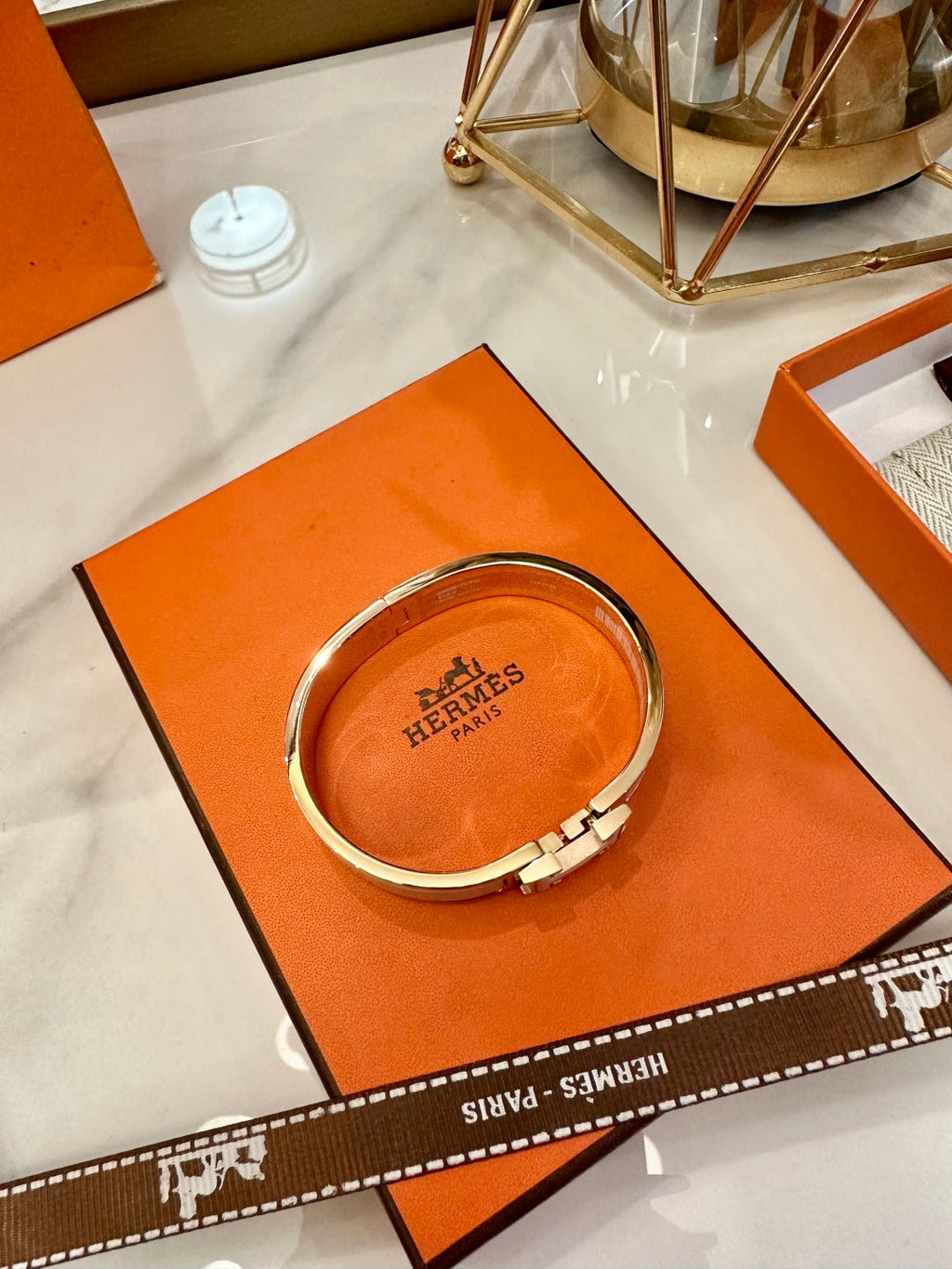 Hermès H-Letter Oval Enamel Bracelet