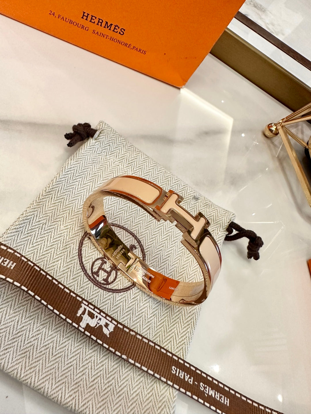 Hermès H-Letter Oval Enamel Bracelet