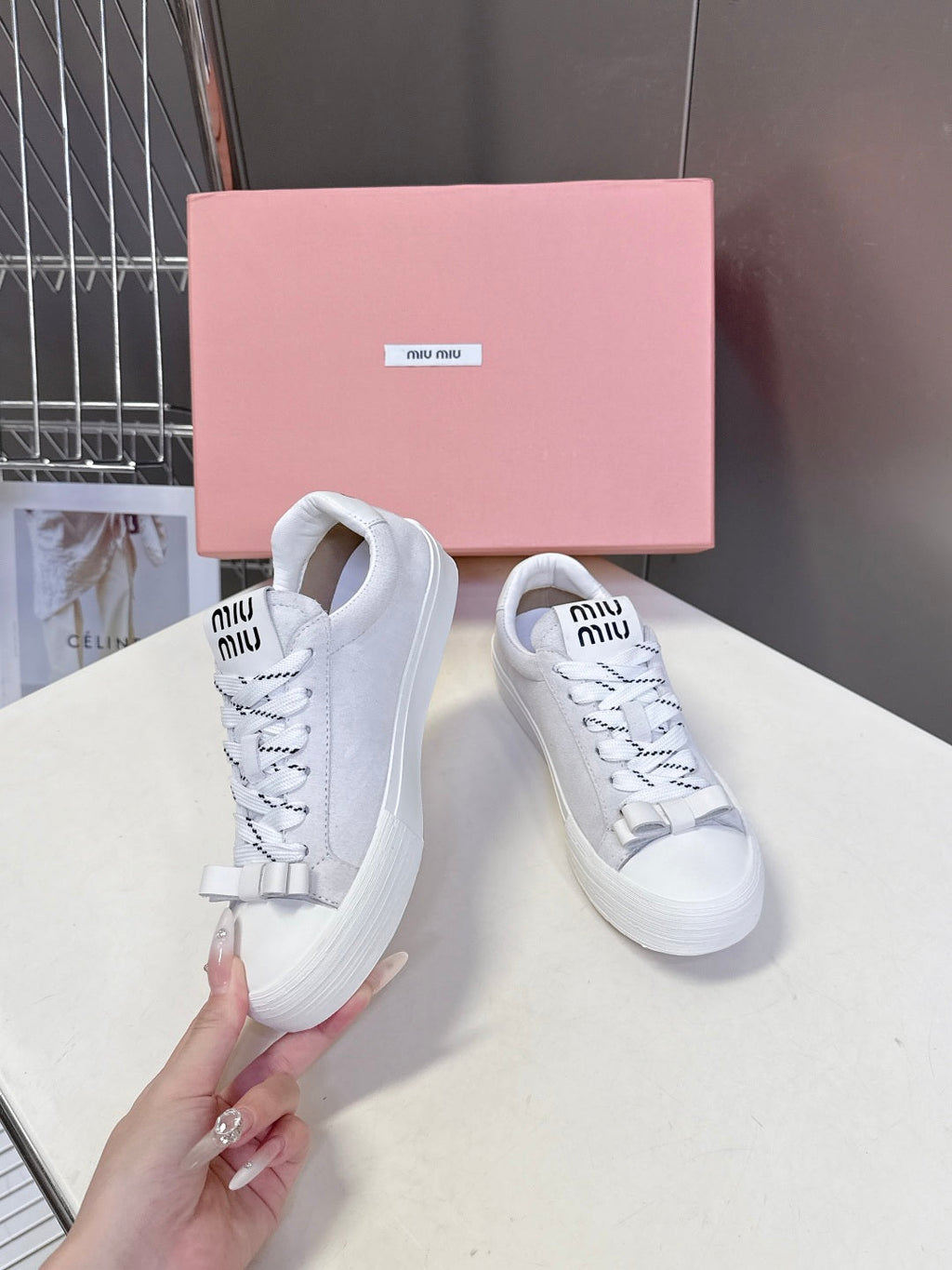 Miu Miu Distressed Retro Double Lace Sneakers