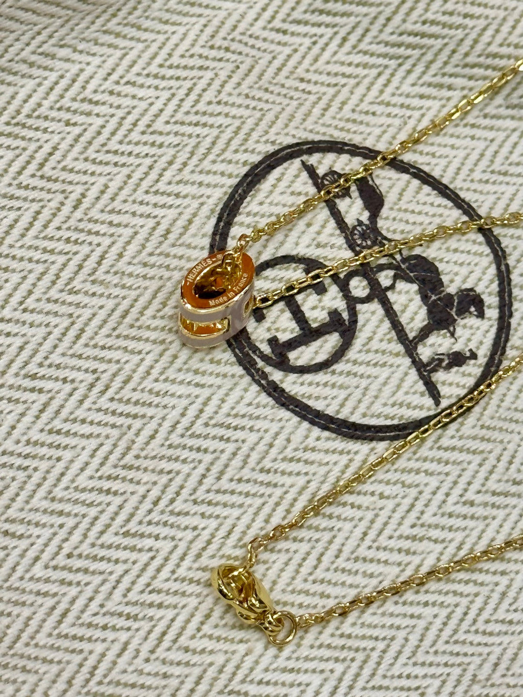 Hermès H-Letter Oval Enamel Necklace