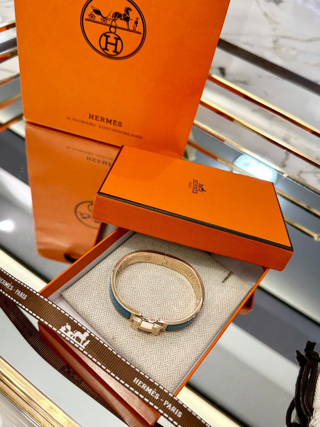 Hermès H-Letter Oval Enamel Bracelet