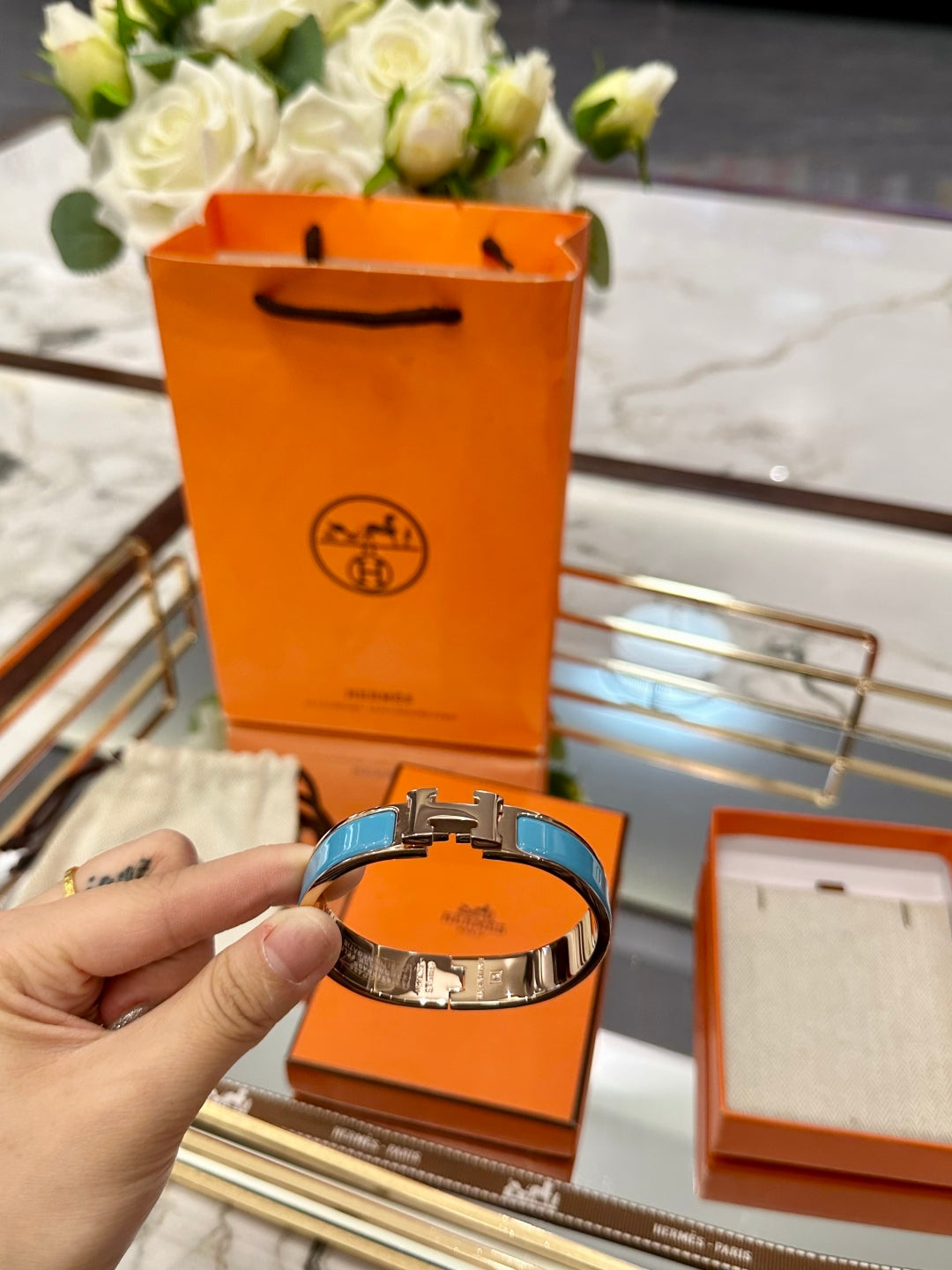 Hermès H-Letter Oval Enamel Bracelet
