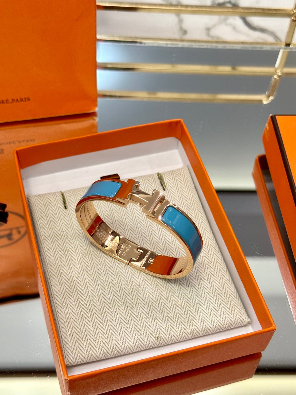 Hermès H-Letter Oval Enamel Bracelet
