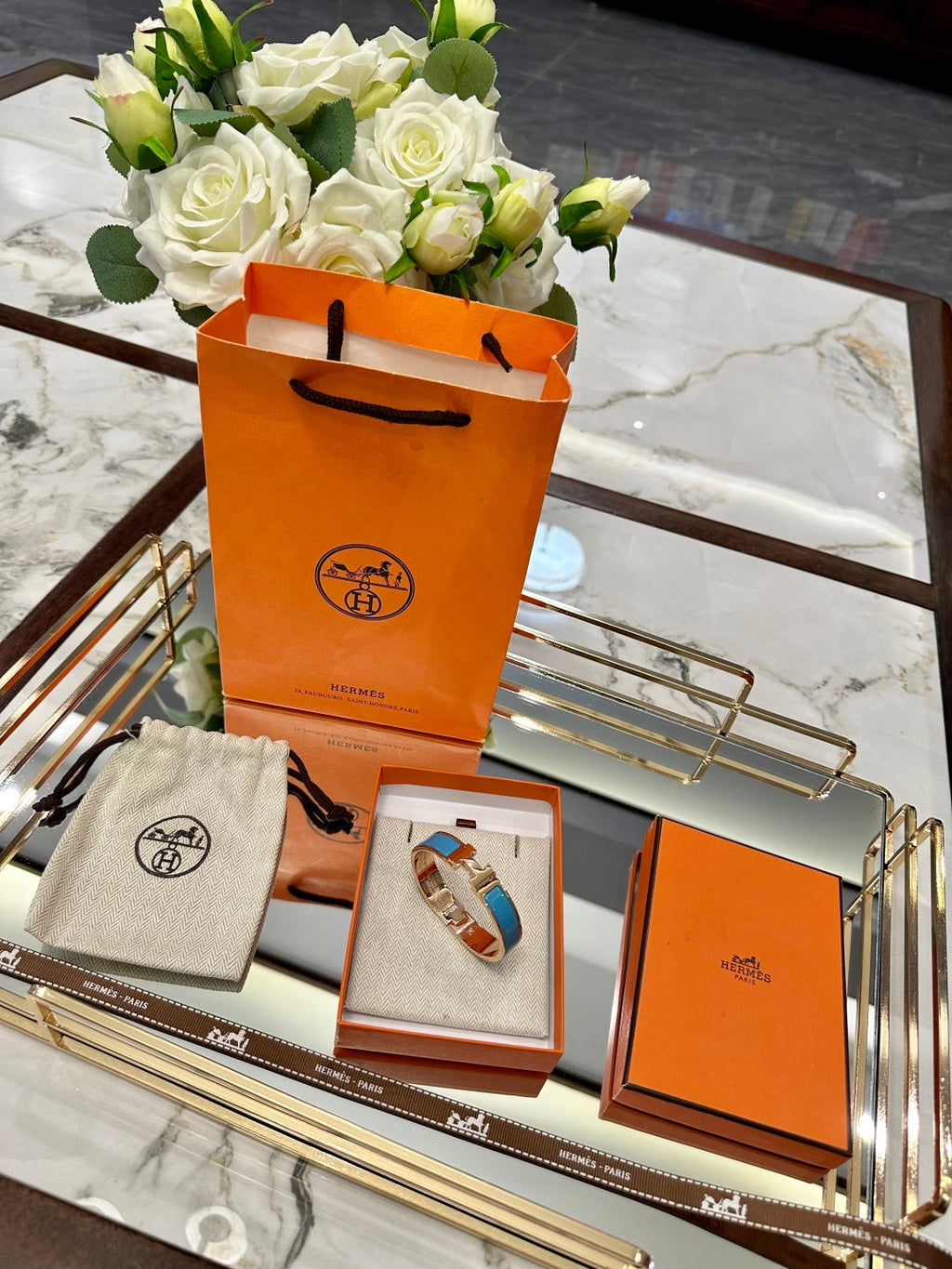 Hermès H-Letter Oval Enamel Bracelet