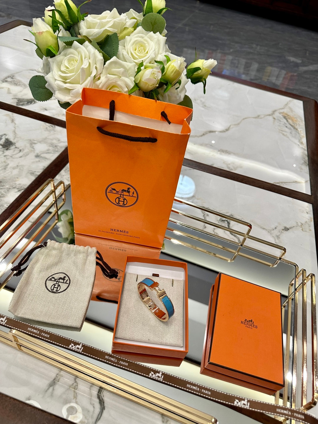 Hermès H-Letter Oval Enamel Bracelet