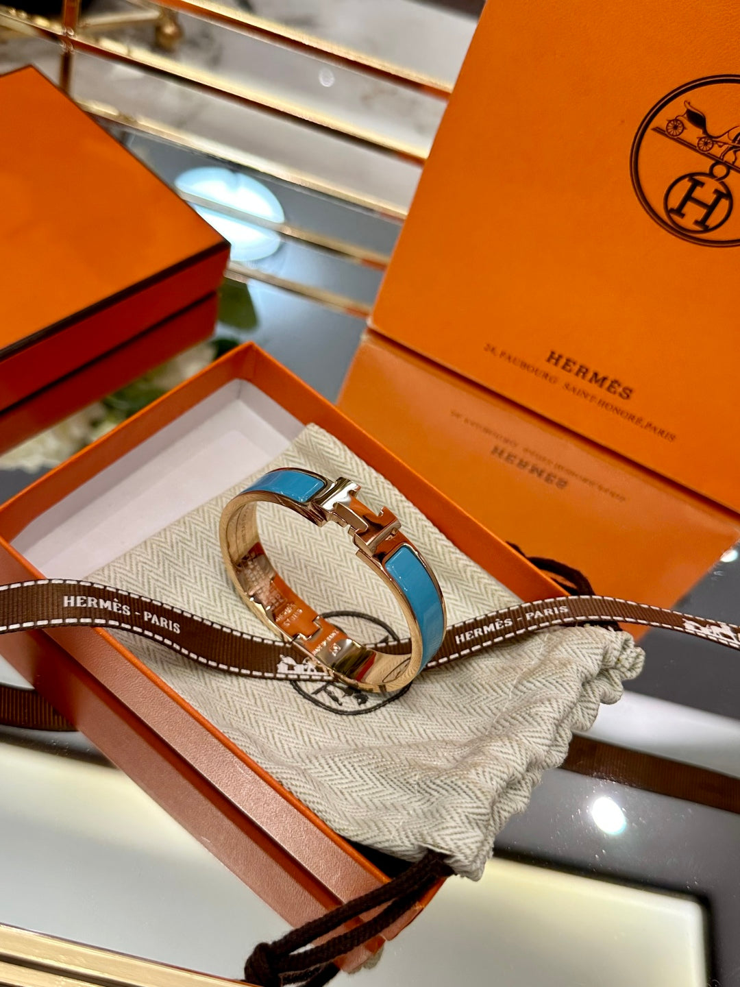 Hermès H-Letter Oval Enamel Bracelet