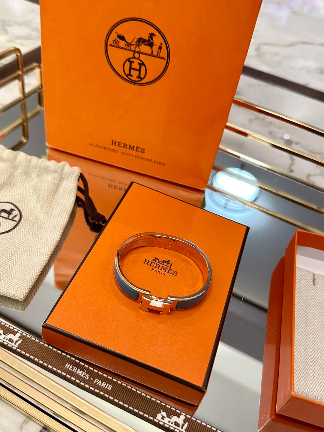 Hermès H-Letter Oval Enamel Bracelet