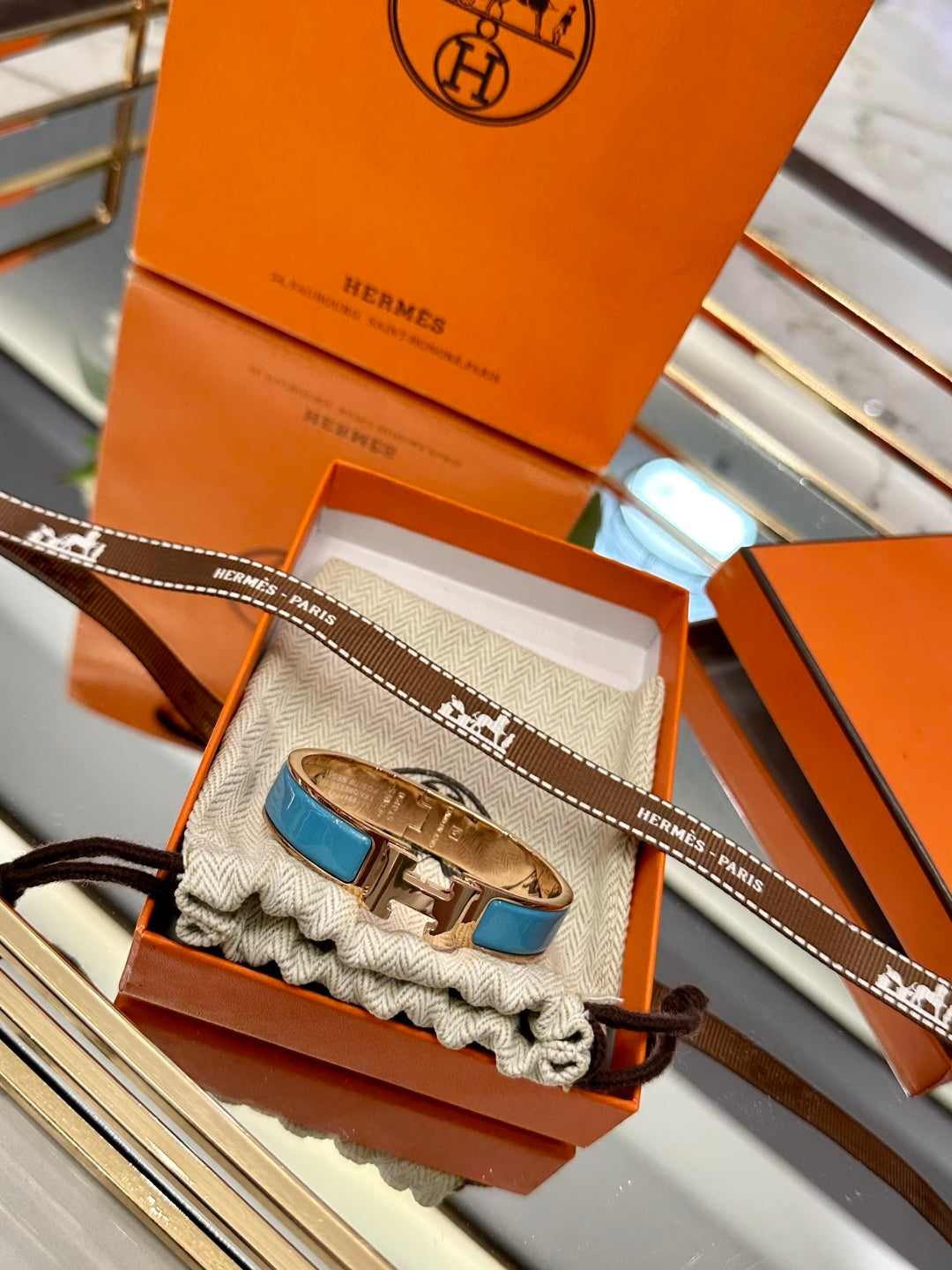 Hermès H-Letter Oval Enamel Bracelet