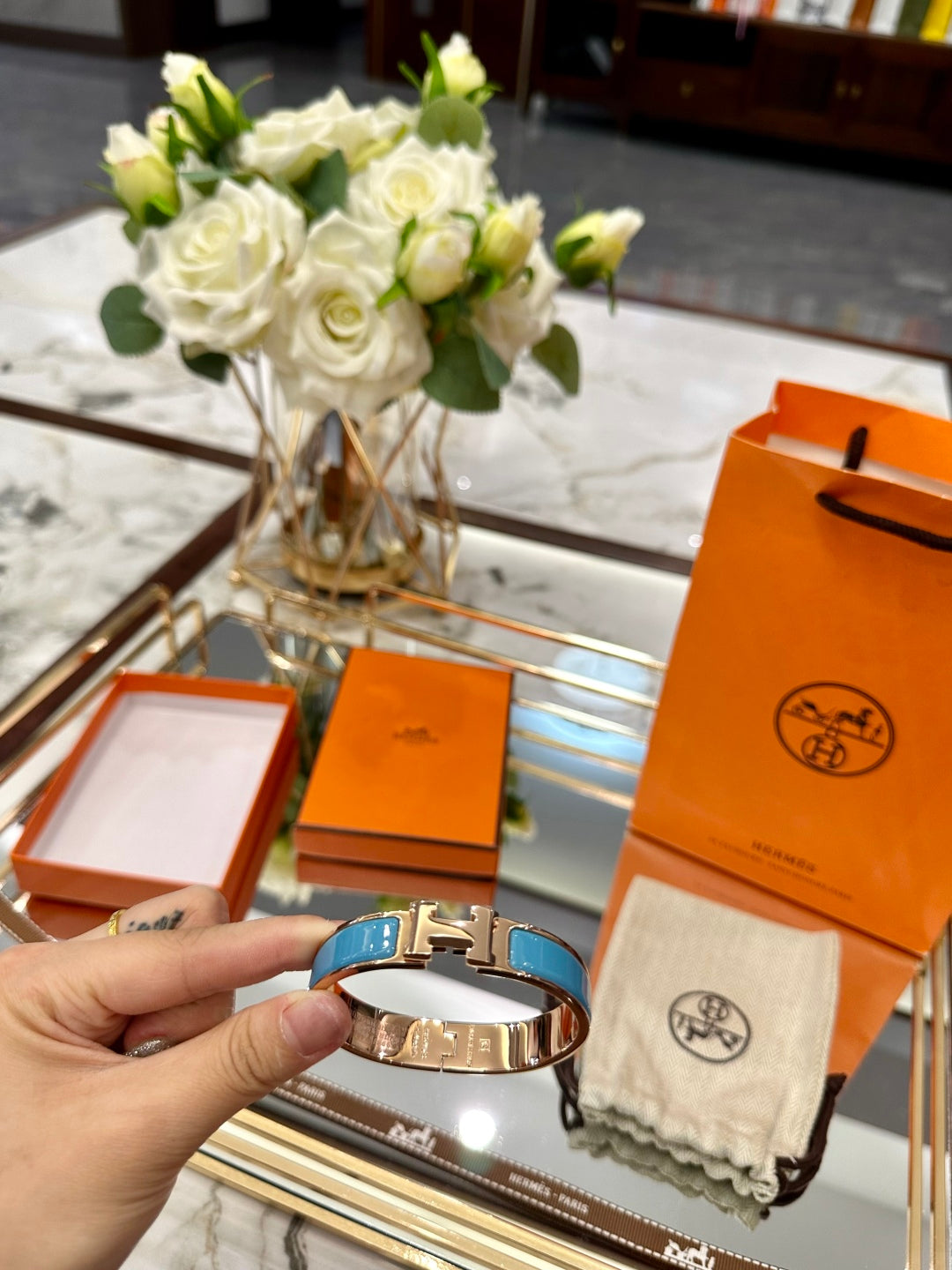 Hermès H-Letter Oval Enamel Bracelet