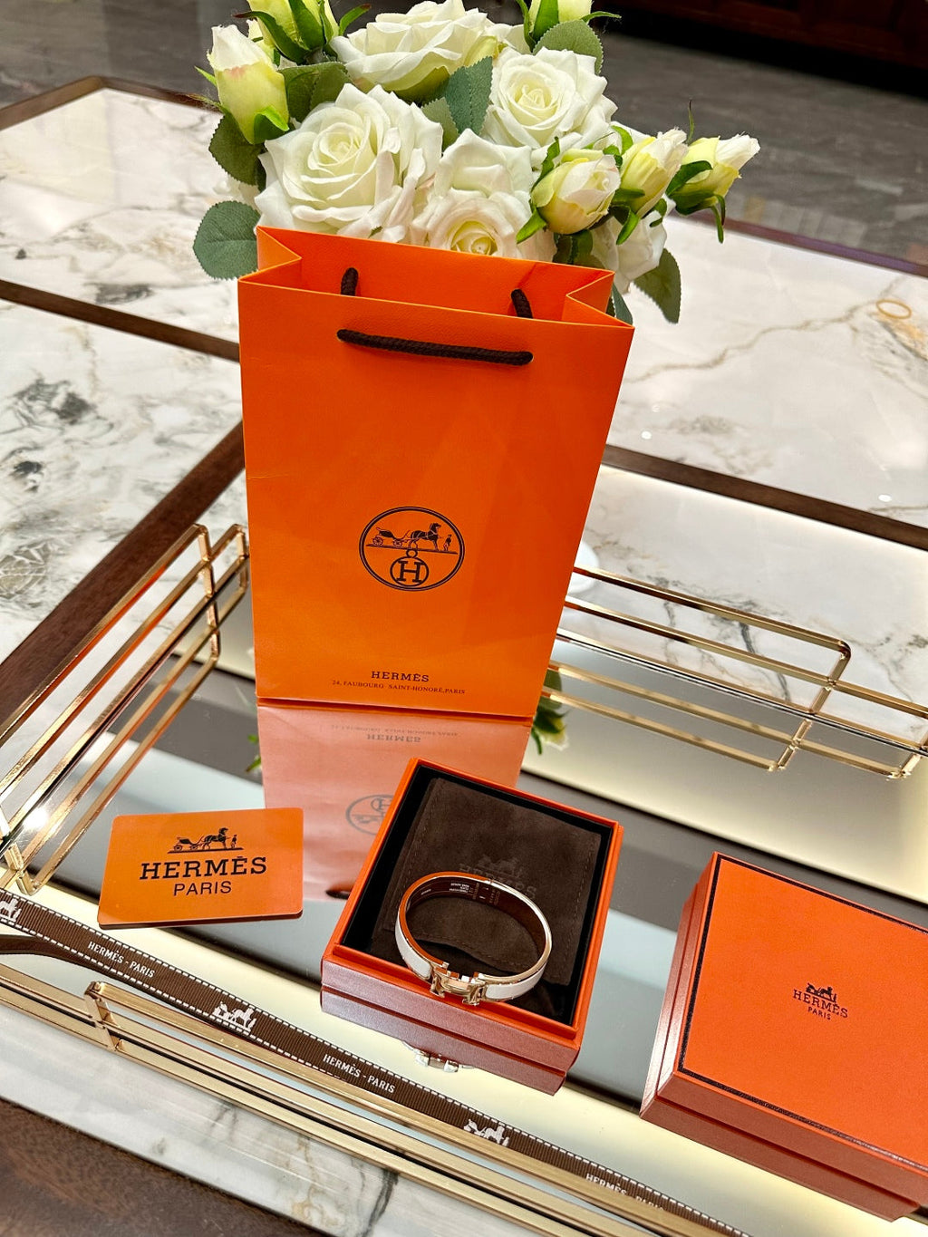 Hermès H-Letter Oval Enamel Bracelet