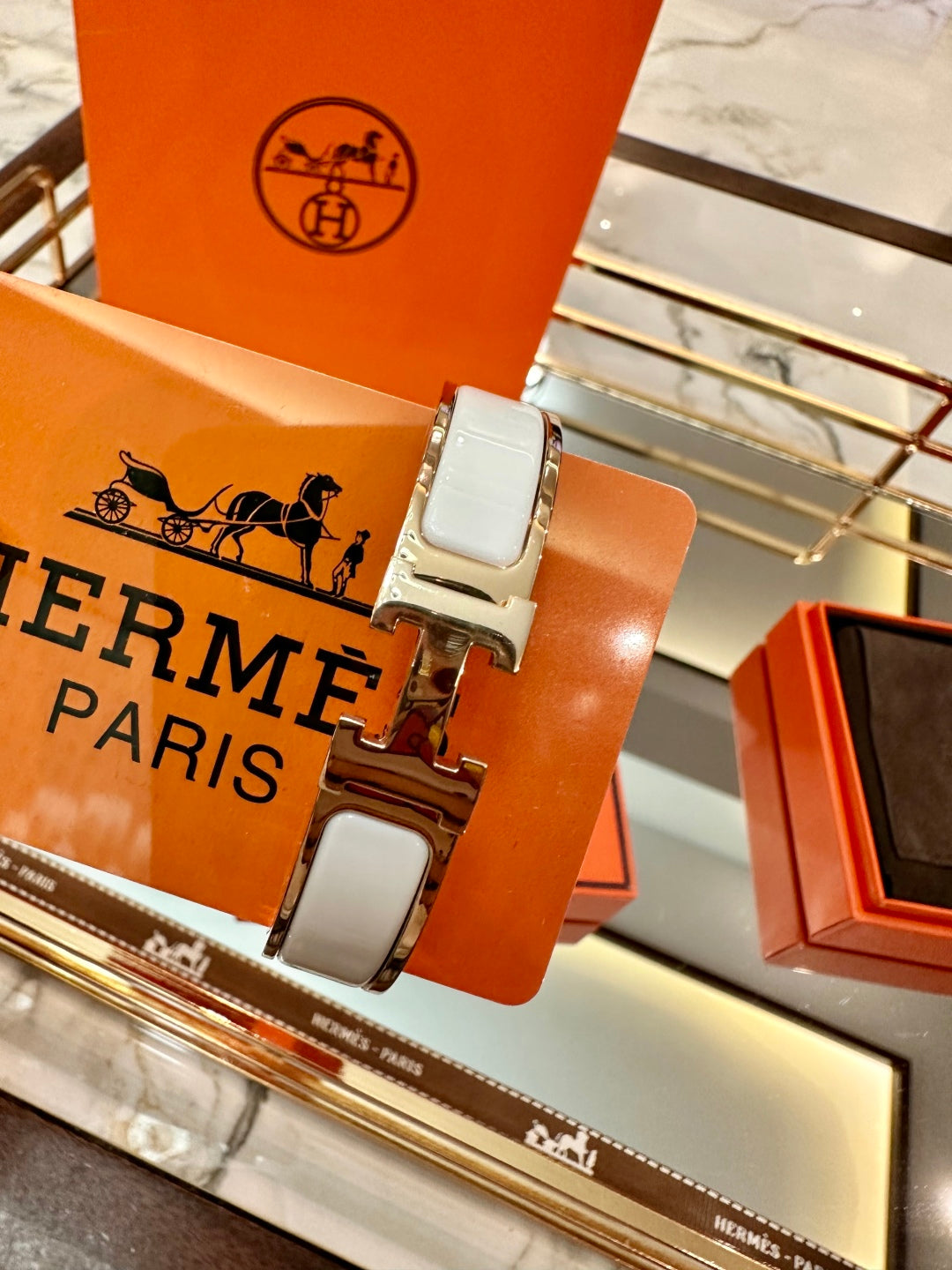 Hermès H-Letter Oval Enamel Bracelet