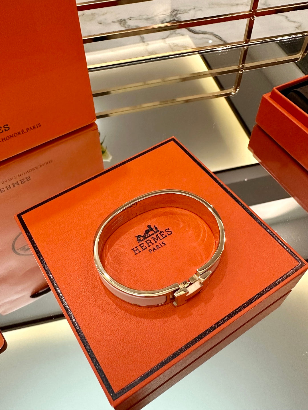 Hermès H-Letter Oval Enamel Bracelet