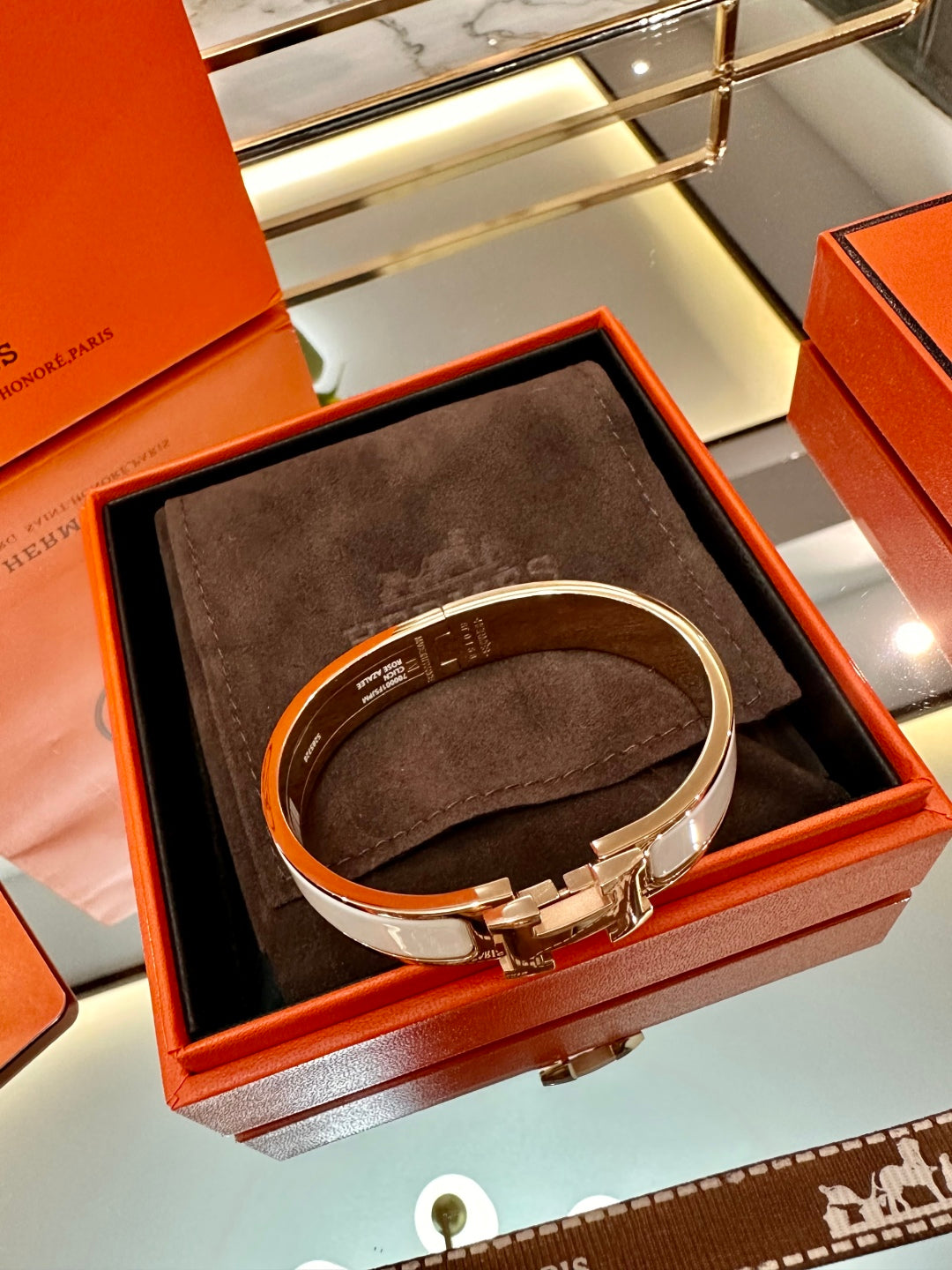 Hermès H-Letter Oval Enamel Bracelet