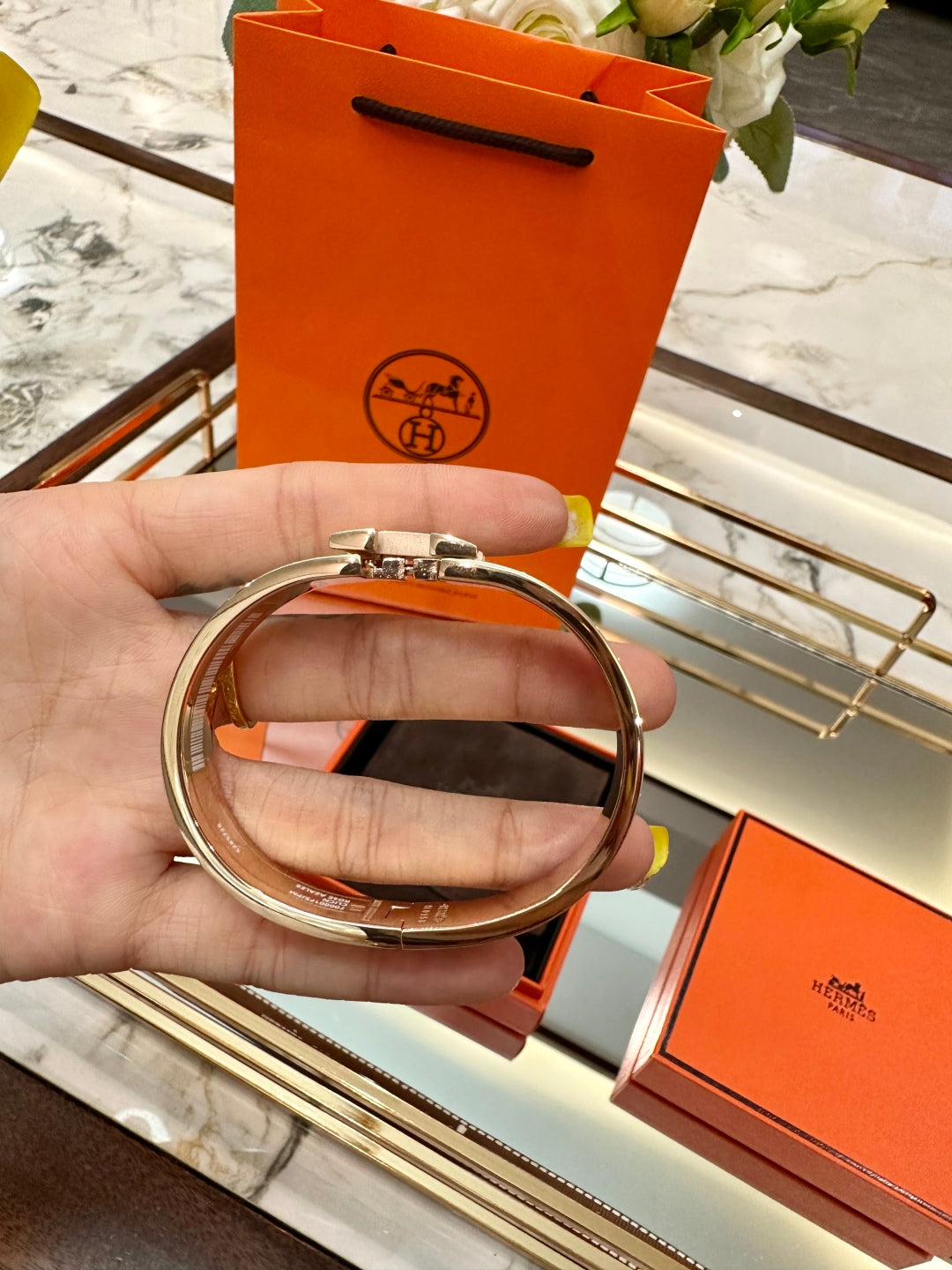 Hermès H-Letter Oval Enamel Bracelet