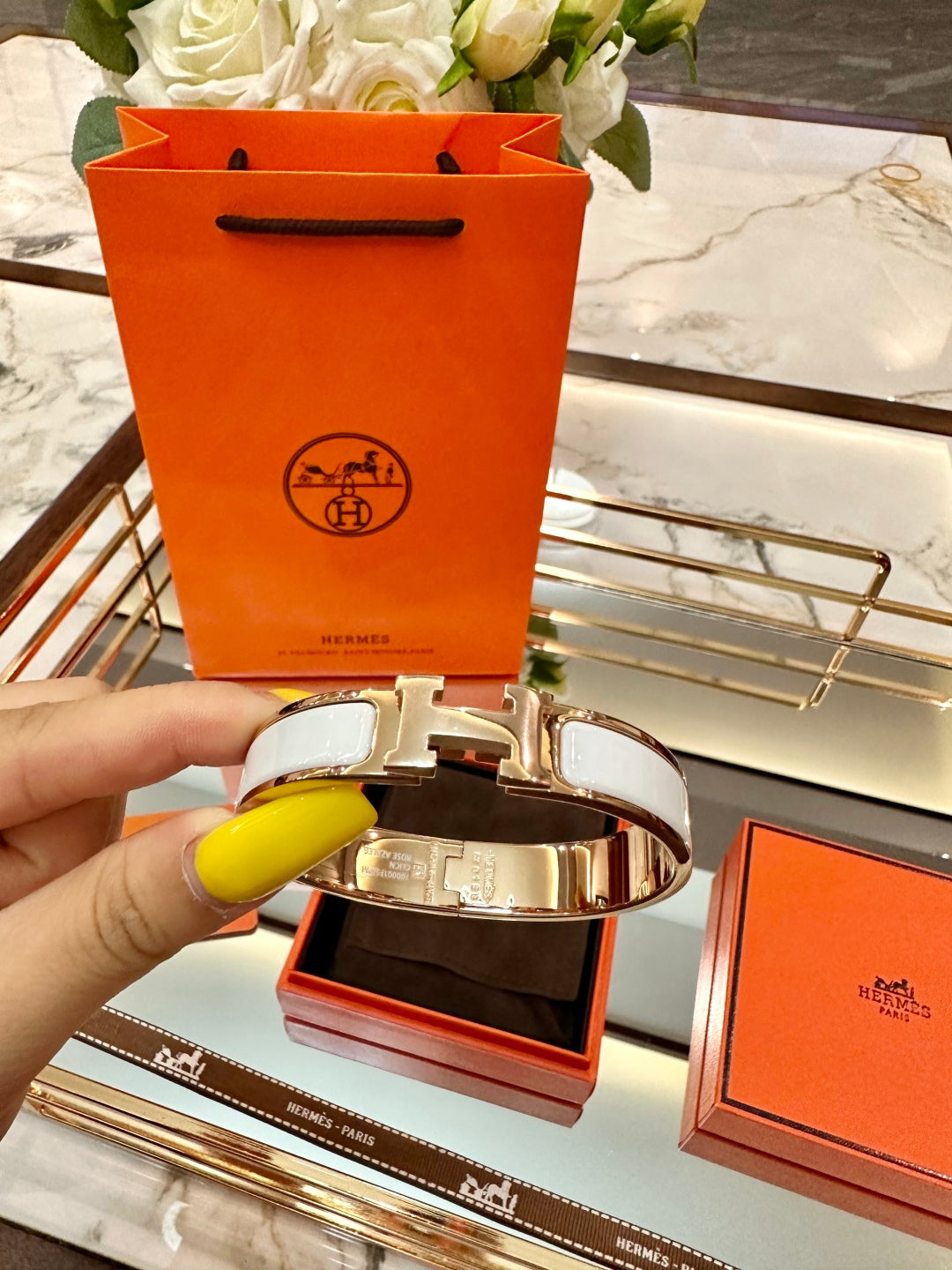 Hermès H-Letter Oval Enamel Bracelet