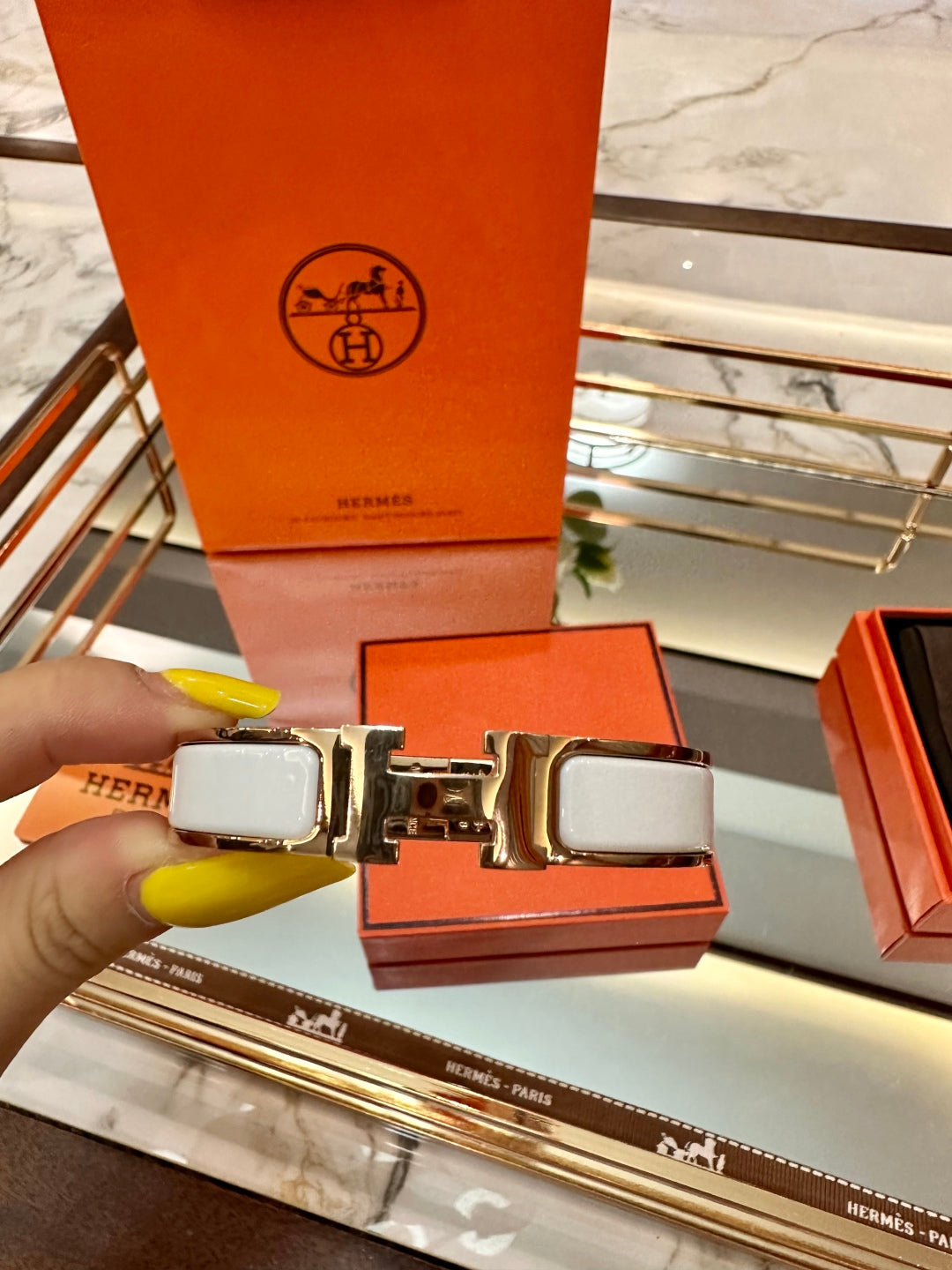 Hermès H-Letter Oval Enamel Bracelet