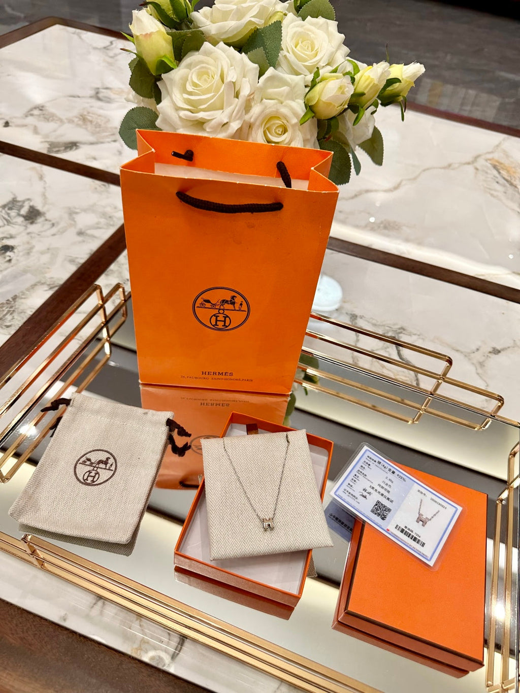 Hermès H-Letter Oval Enamel Necklace