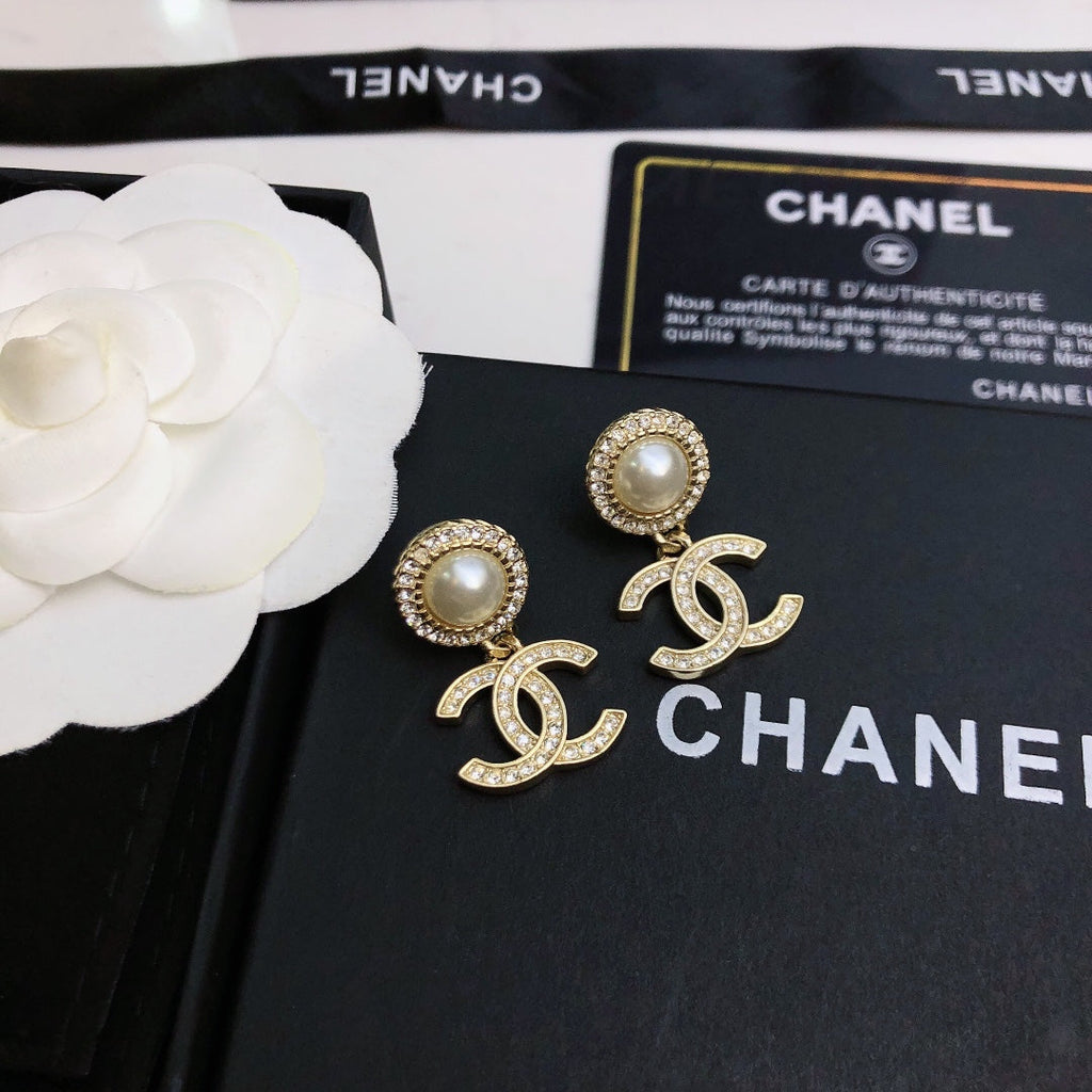 Chanel Pearl CC Stud Earrings