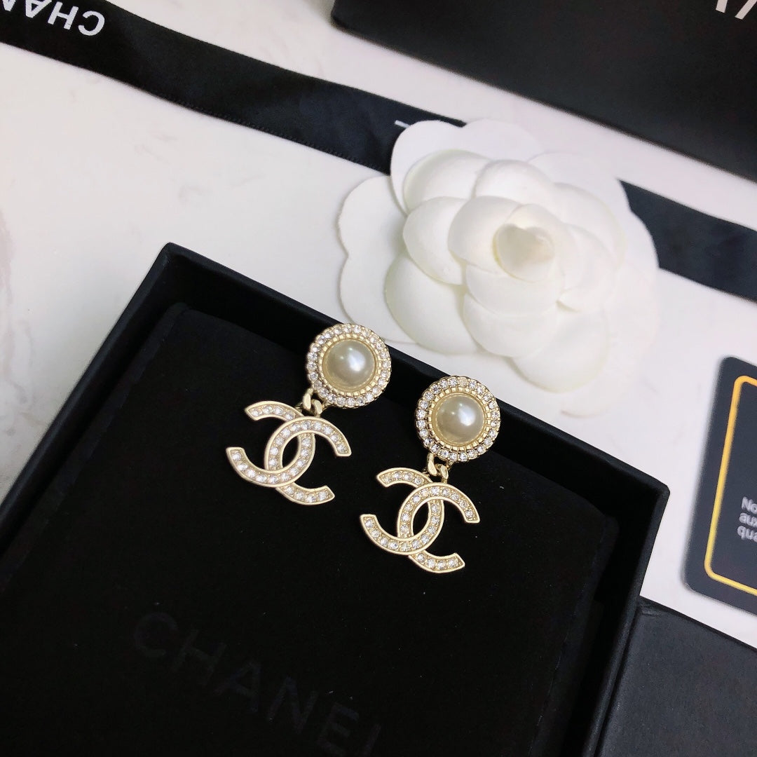Chanel Pearl CC Stud Earrings