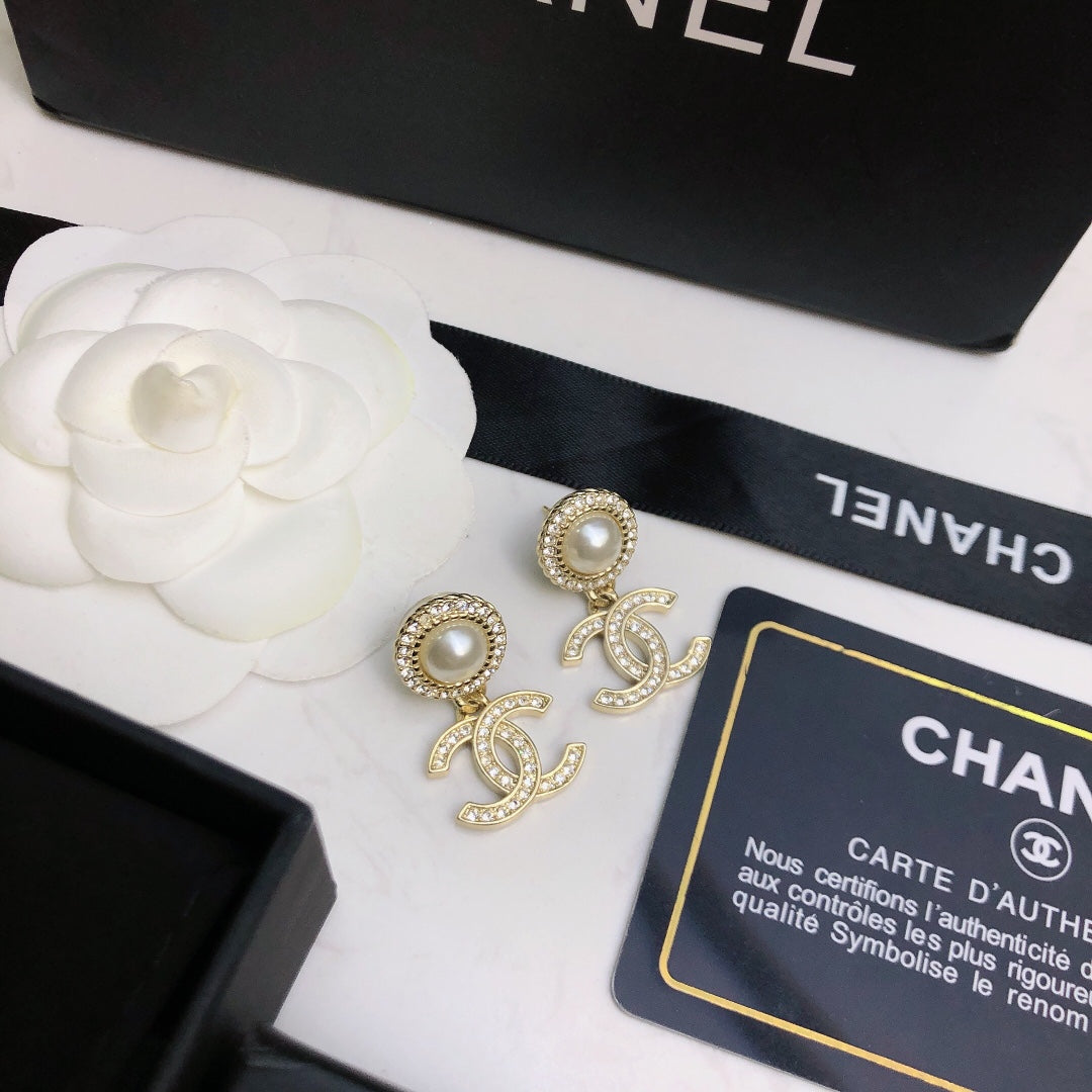Chanel Pearl CC Stud Earrings