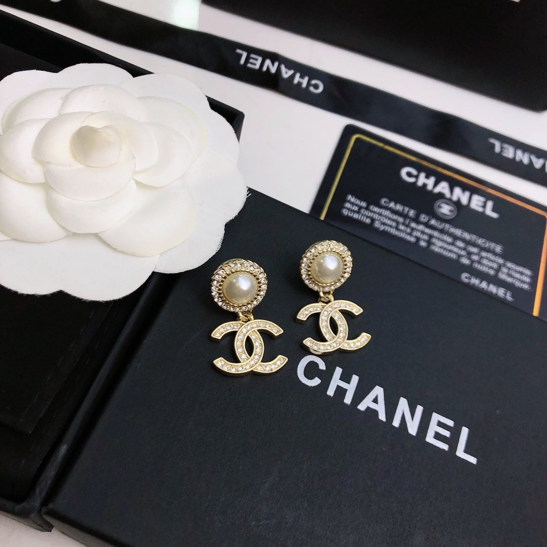 Chanel Pearl CC Stud Earrings
