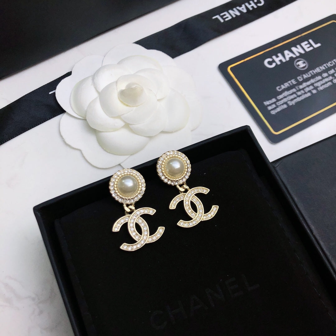 Chanel Pearl CC Stud Earrings