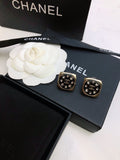 Chanel Acrylic Swarovski Crystal Stud Earrings