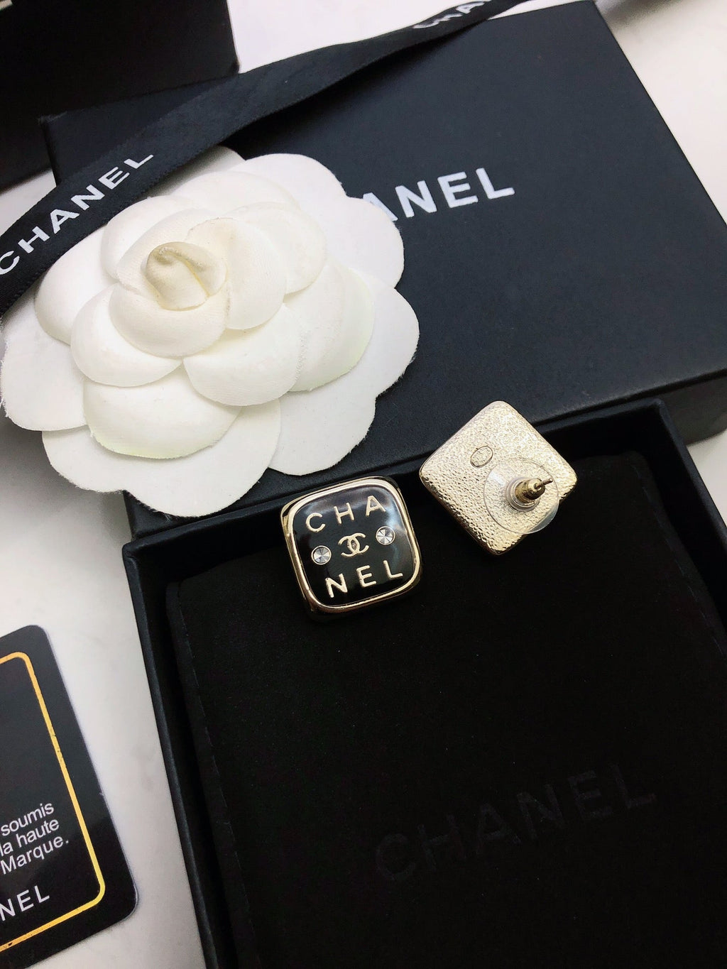 Chanel Acrylic Swarovski Crystal Stud Earrings