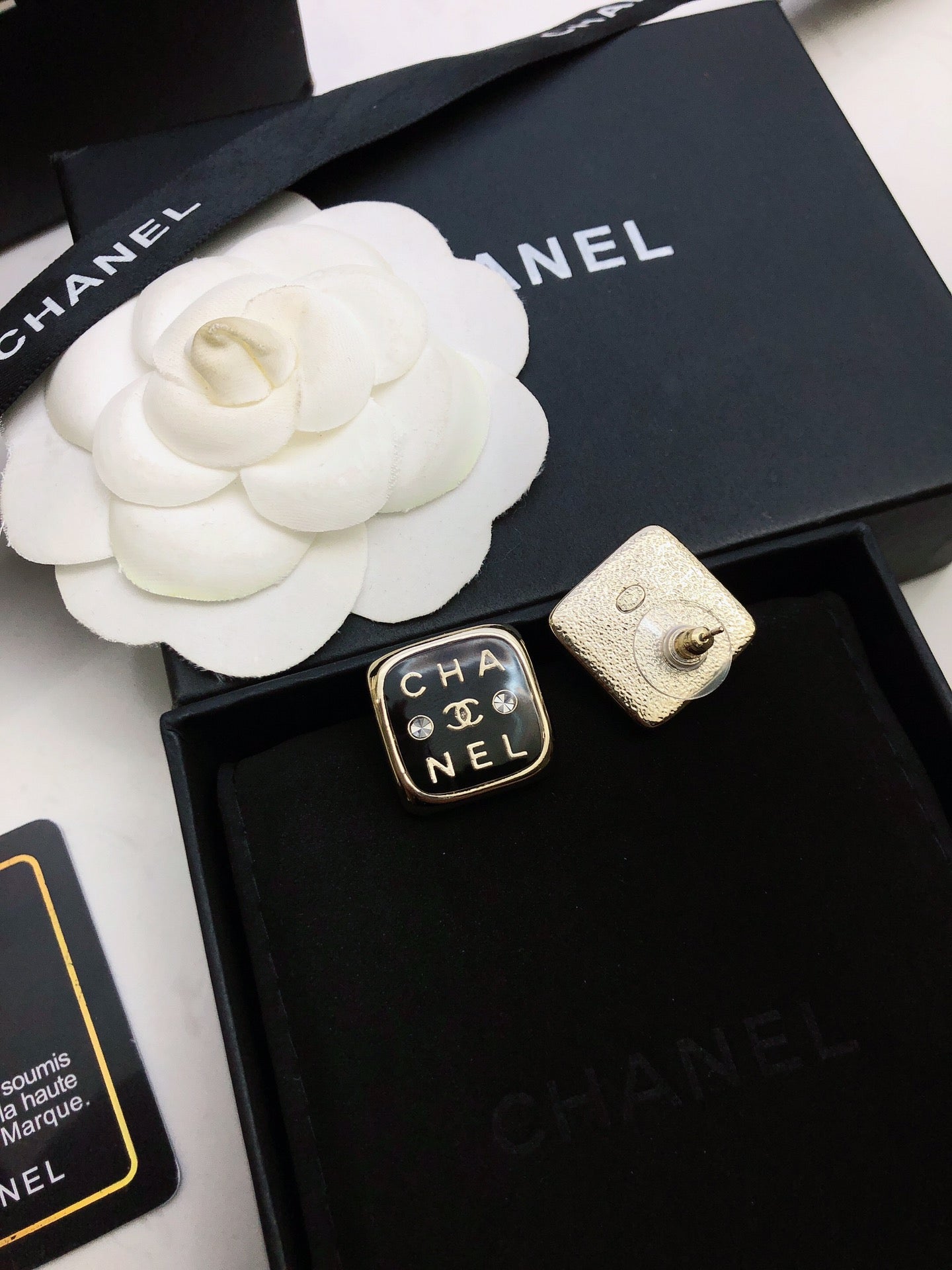 Chanel Acrylic Swarovski Crystal Stud Earrings