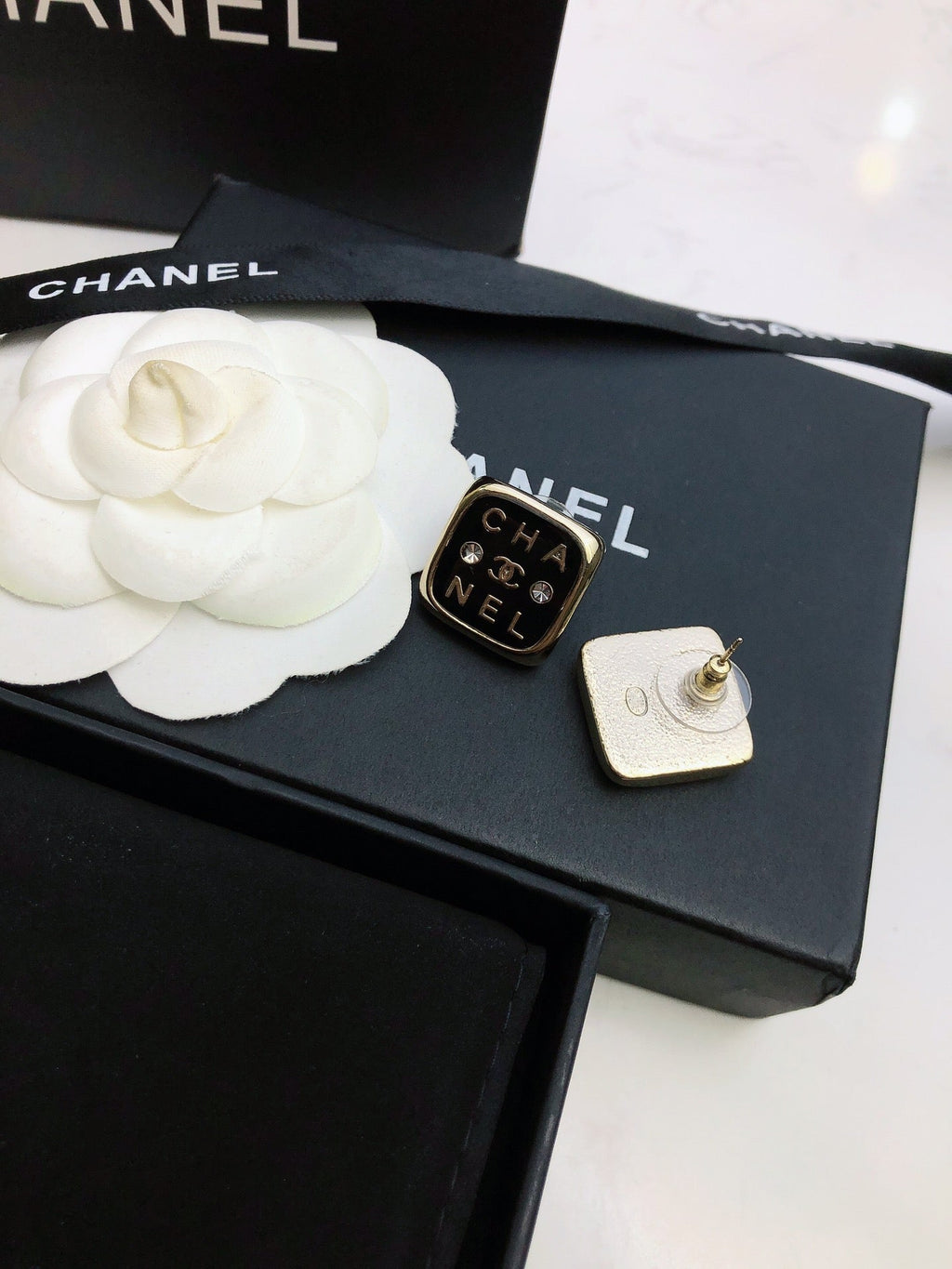 Chanel Acrylic Swarovski Crystal Stud Earrings