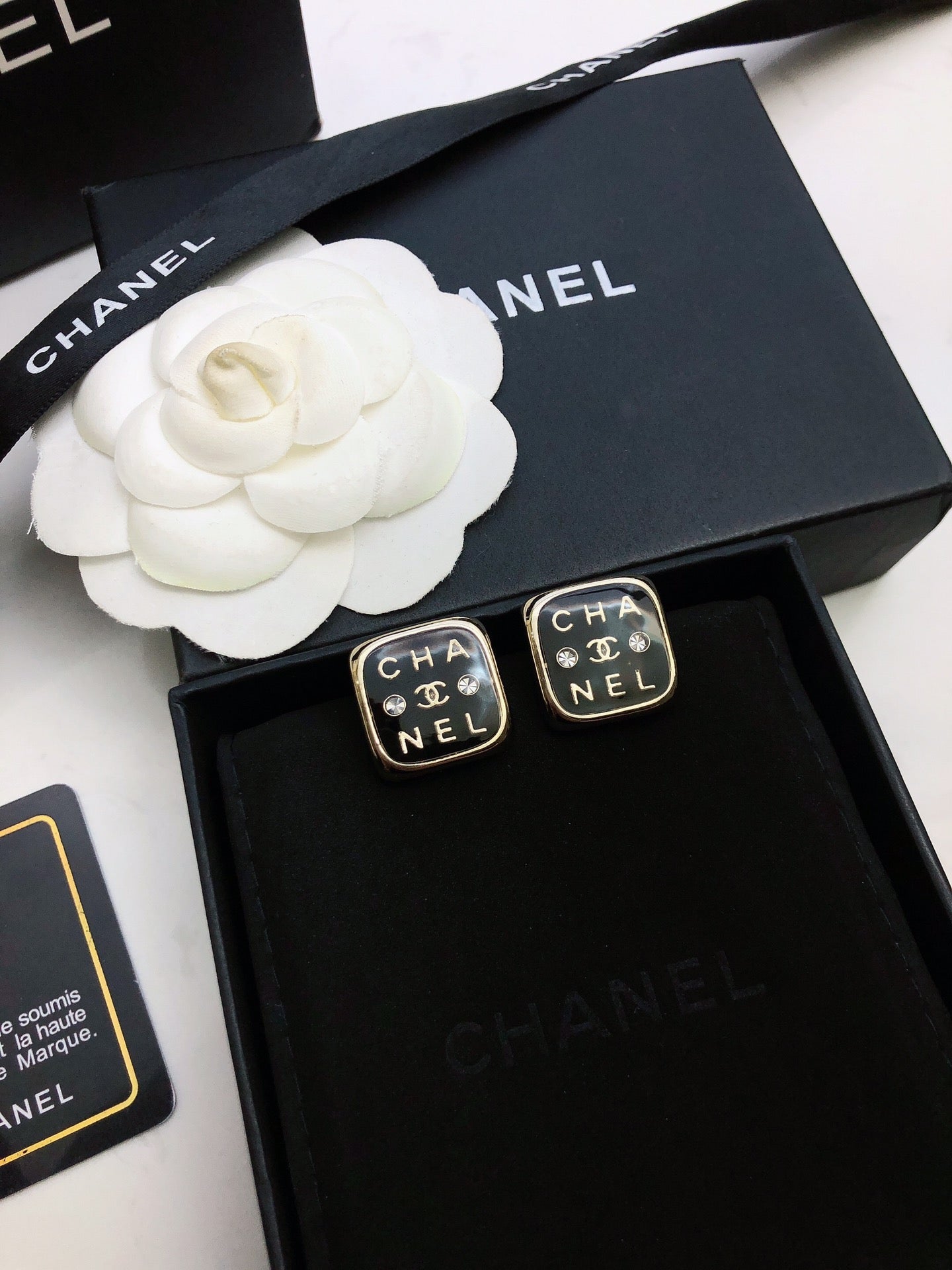 Chanel Acrylic Swarovski Crystal Stud Earrings
