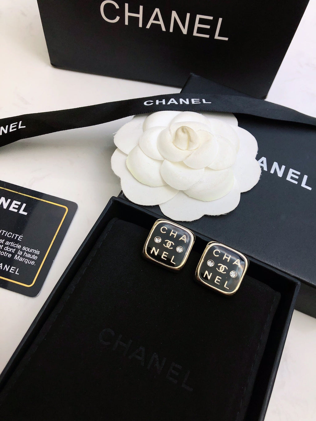 Chanel Acrylic Swarovski Crystal Stud Earrings