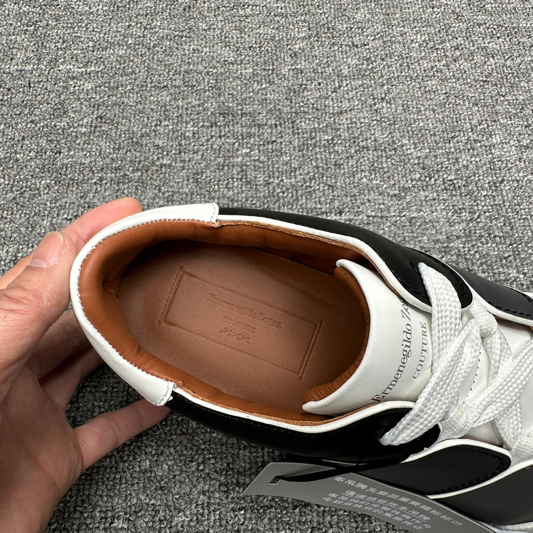 Zegna Tiziano Smooth Leather Gradient Patchwork Low-Top Sneakers