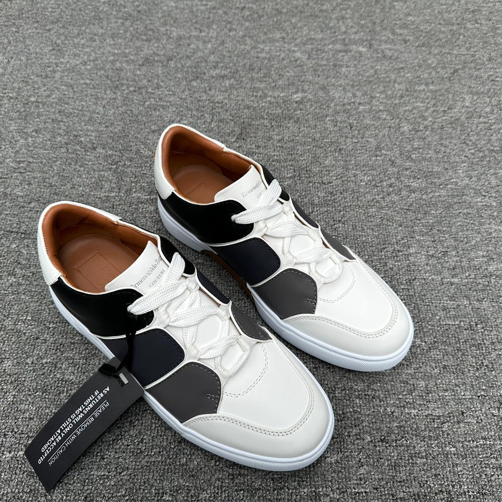 Zegna Tiziano Smooth Leather Gradient Patchwork Low-Top Sneakers