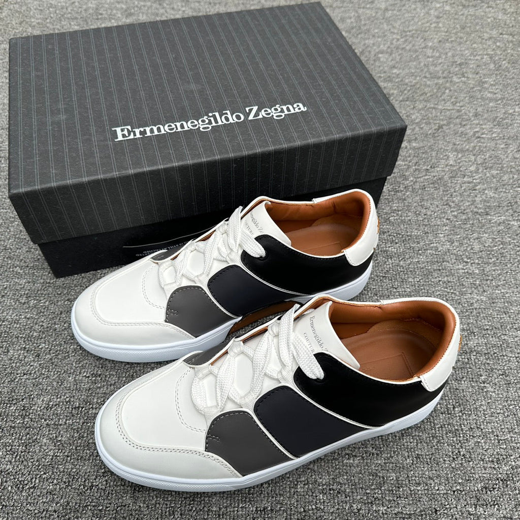 Zegna Tiziano Smooth Leather Gradient Patchwork Low-Top Sneakers