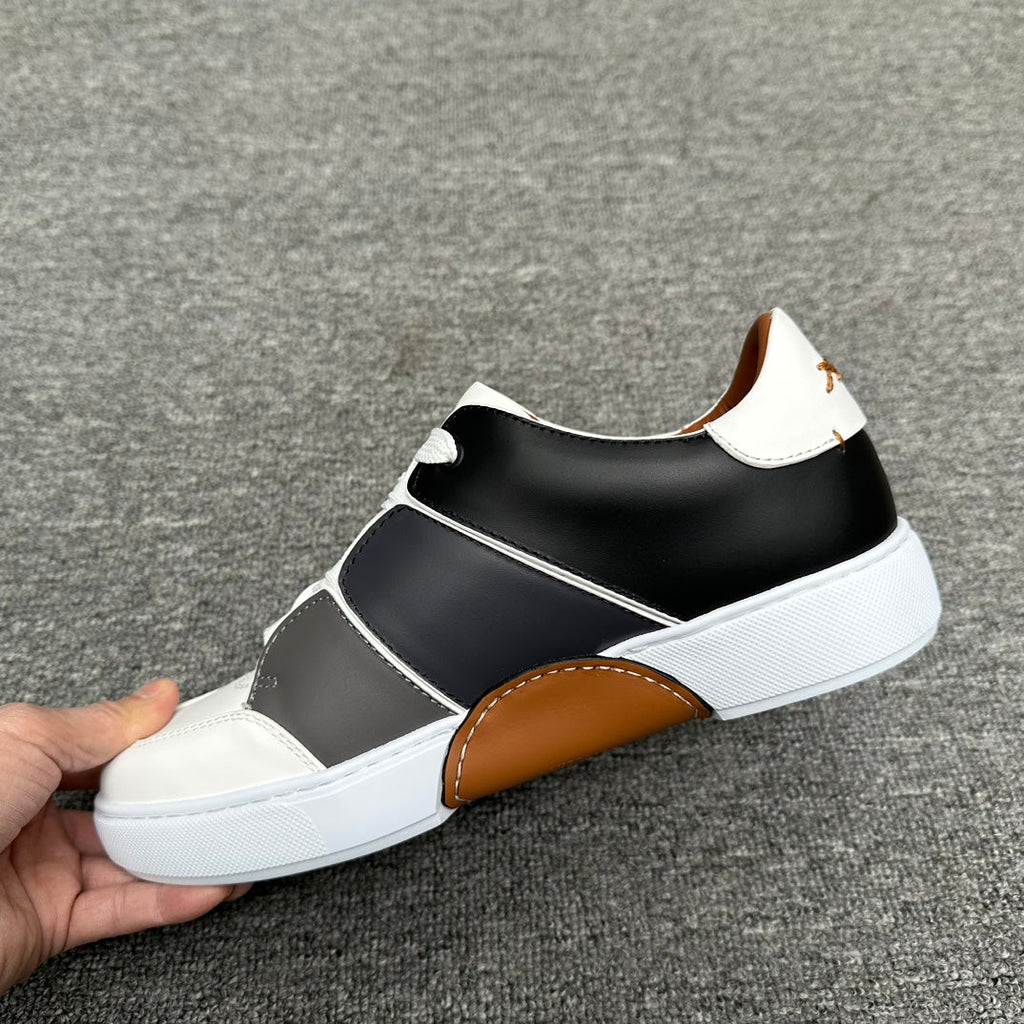 Zegna Tiziano Smooth Leather Gradient Patchwork Low-Top Sneakers