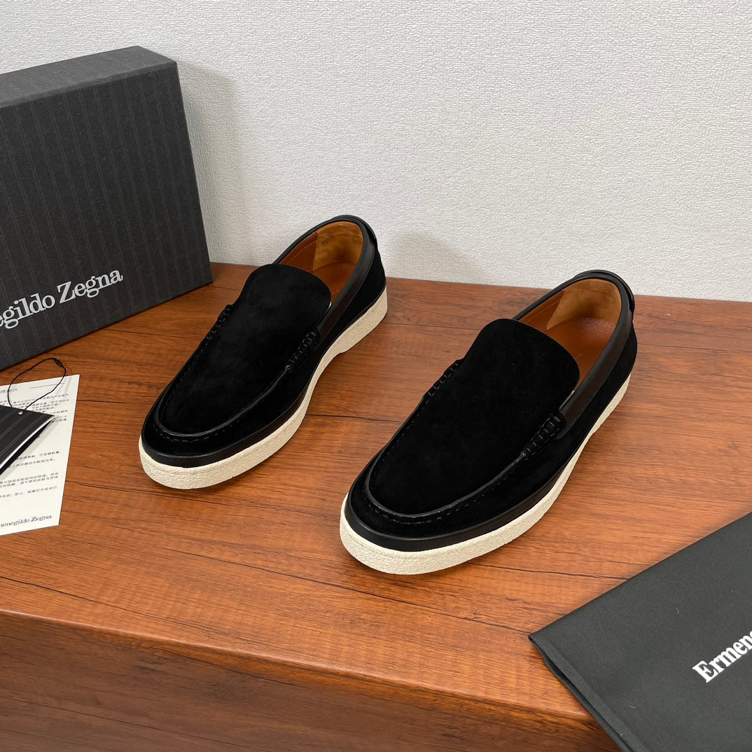 Zegna Men's Suede Leather Slip-On Loafers
