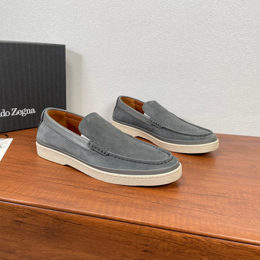 Zegna Men's Suede Leather Slip-On Loafers