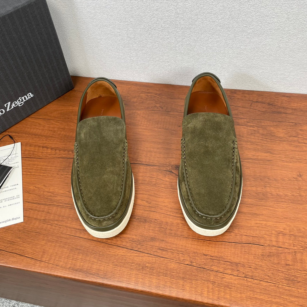 Zegna Men's Suede Leather Slip-On Loafers
