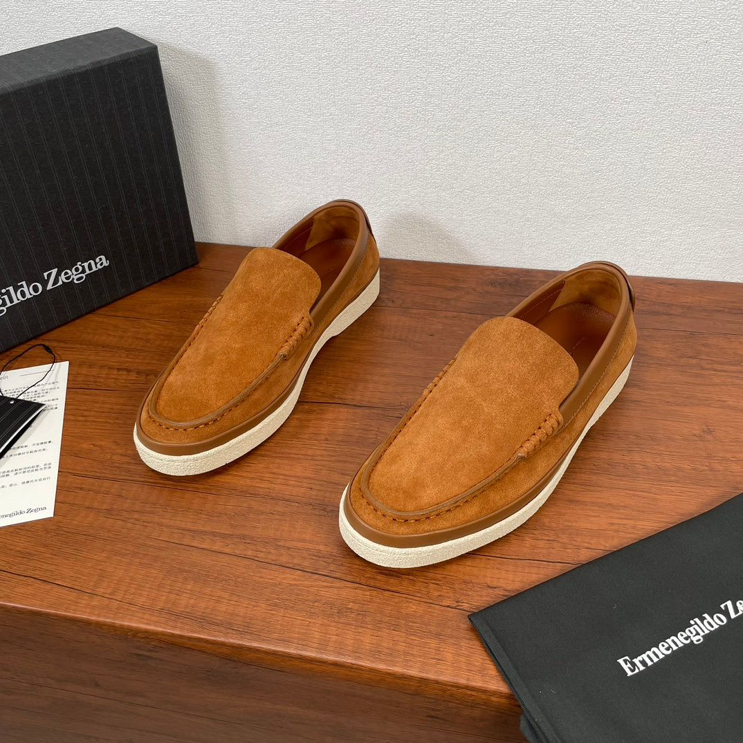 Zegna Men's Suede Leather Slip-On Loafers