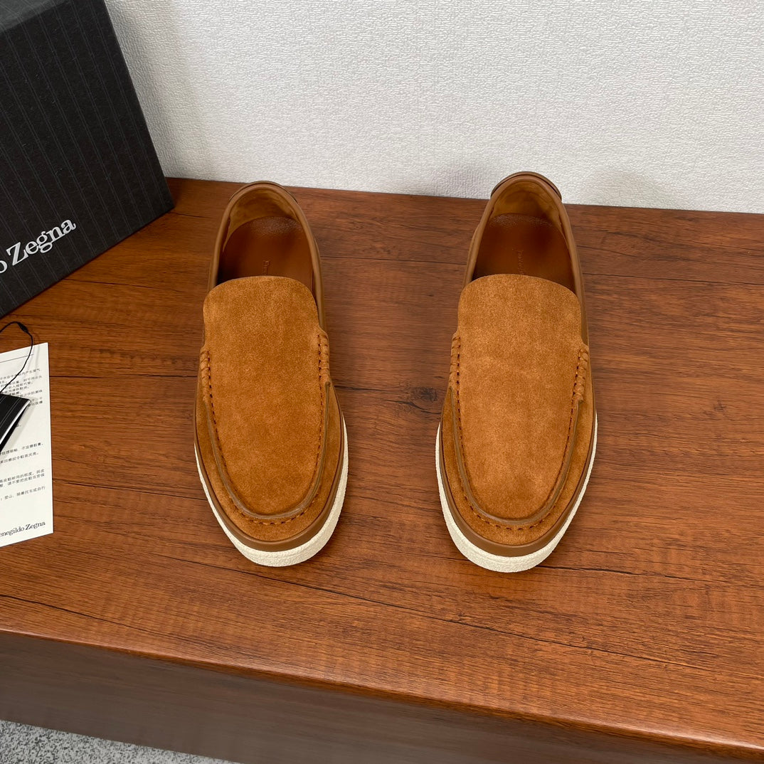 Zegna Men's Suede Leather Slip-On Loafers