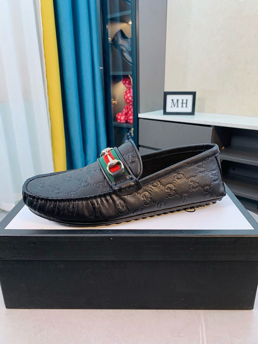 Gucci Men's Embossed Leather Driving Shoes