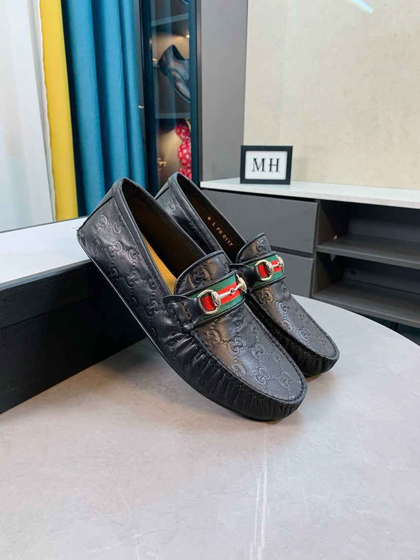 Gucci Men's Embossed Leather Driving Shoes