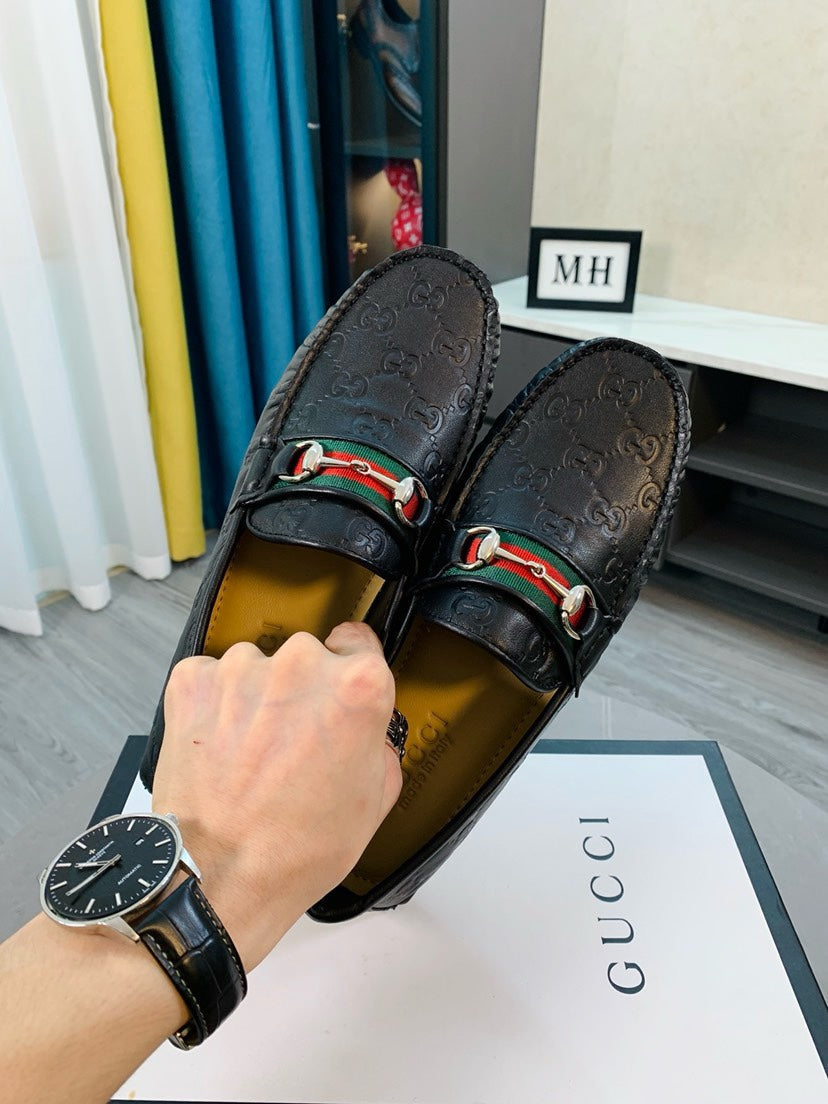 Gucci Men's Embossed Leather Driving Shoes