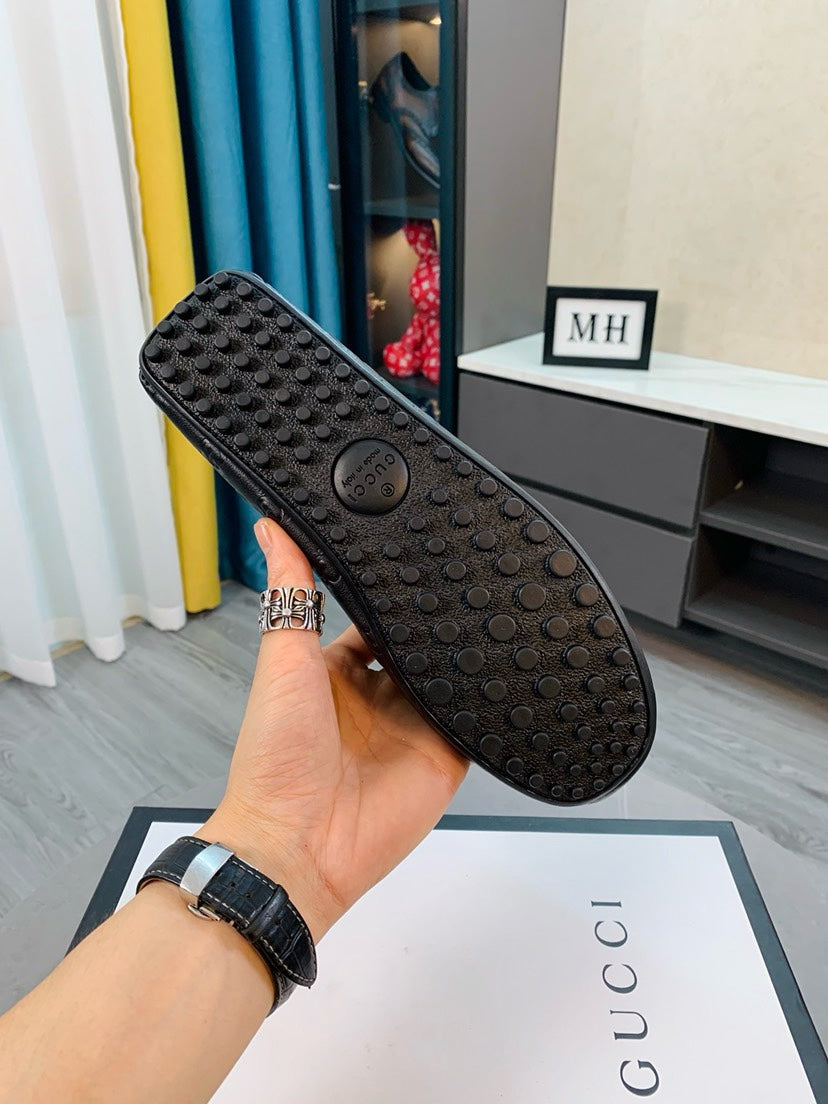 Gucci Men's Embossed Leather Driving Shoes