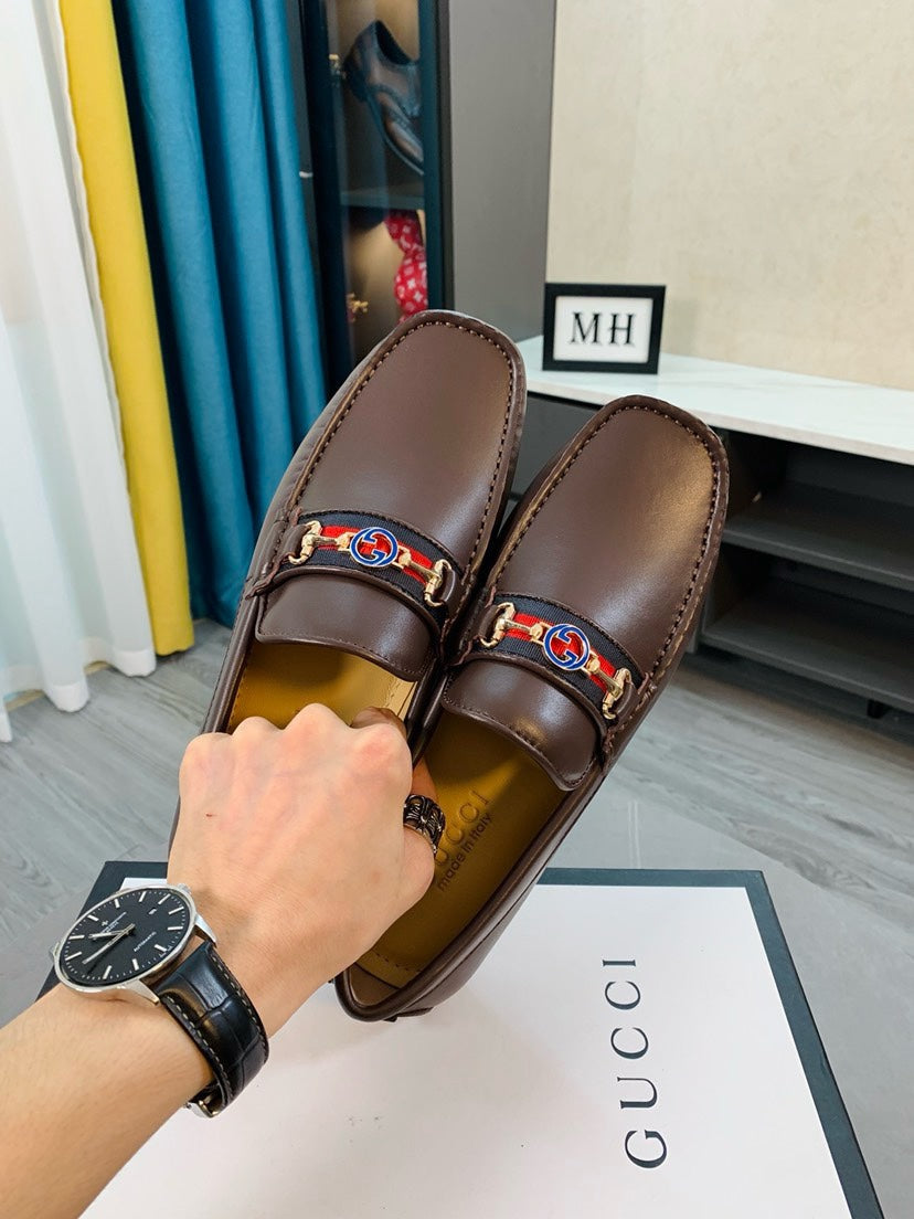Gucci Men's Embossed Leather Driving Shoes