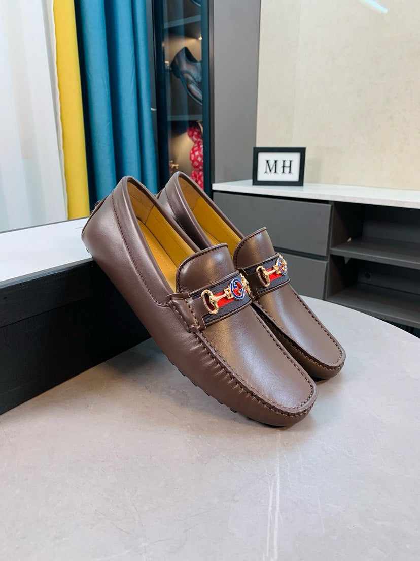 Gucci Men's Embossed Leather Driving Shoes