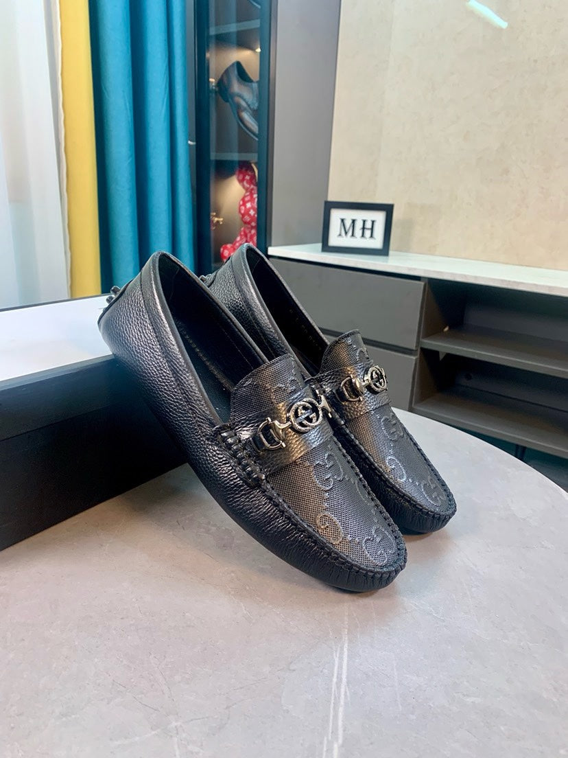 Gucci Men's Embossed Leather Driving Shoes