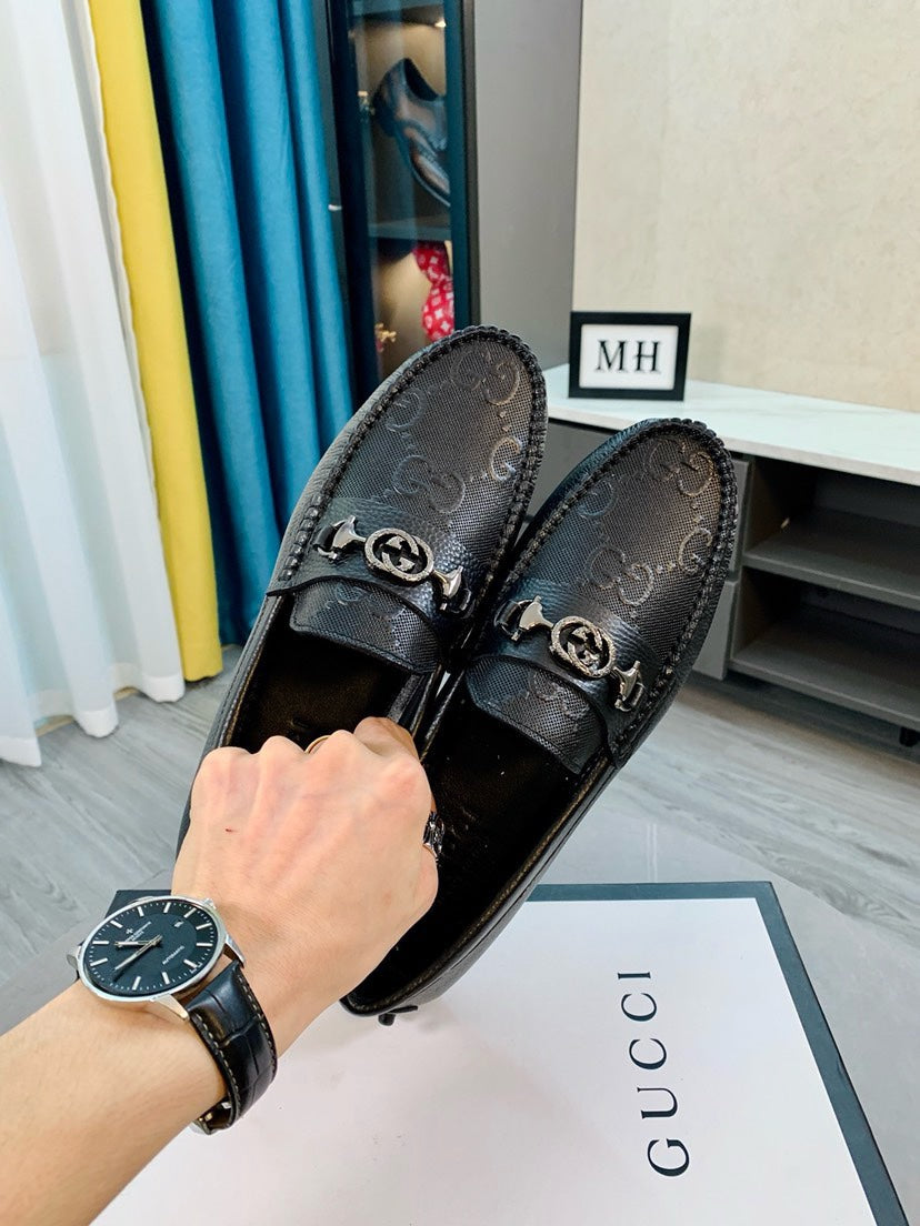 Gucci Men's Embossed Leather Driving Shoes